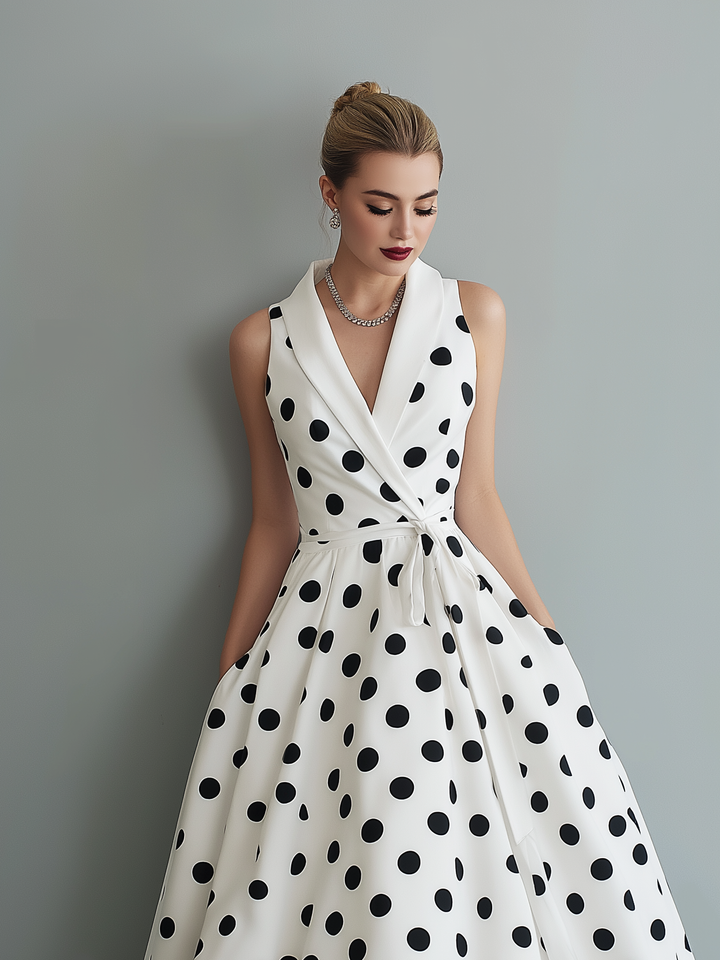 Polka Dot Midi Dress with Collared Neckline | Odette