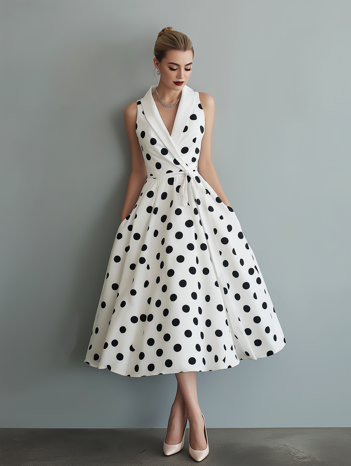 Polka Dot Midi Dress with Collared Neckline | Odette