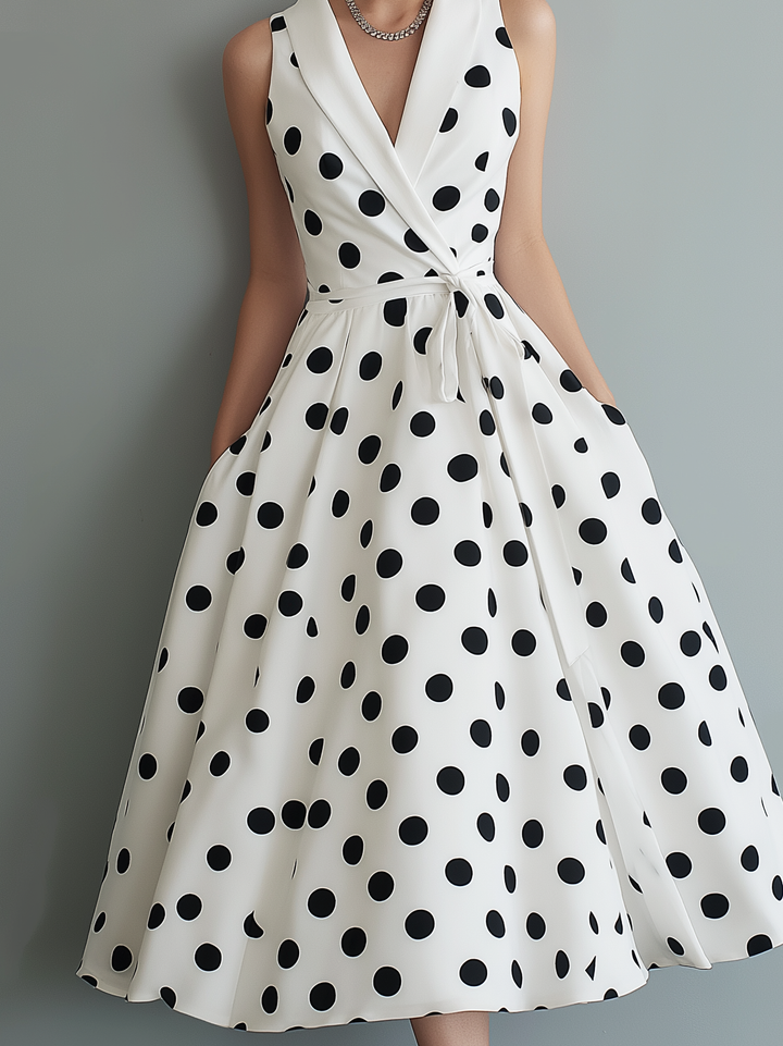 Polka Dot Midi Dress with Collared Neckline | Odette