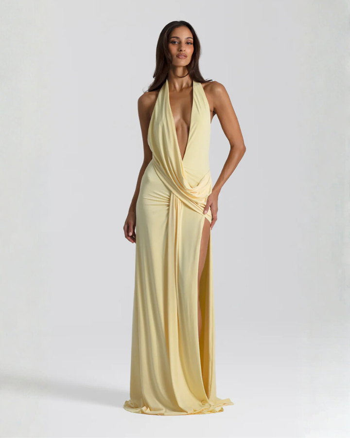Halter Neck Backless Maxi Dress with Side Slit | Mia