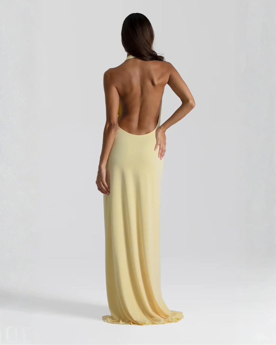 Halter Neck Backless Maxi Dress with Side Slit | Mia