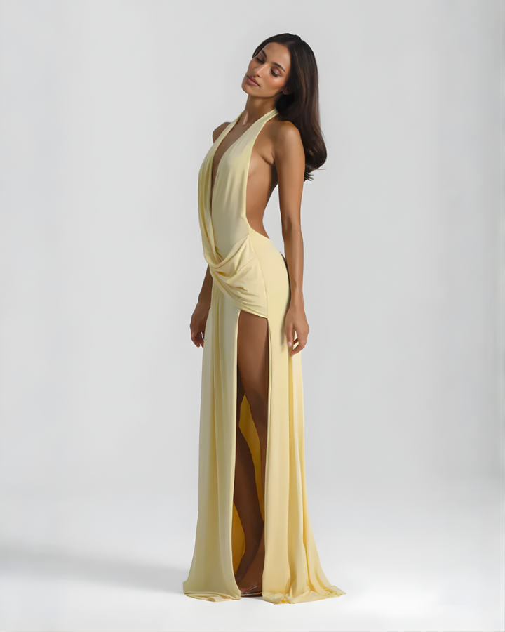 Halter Neck Backless Maxi Dress with Side Slit | Mia