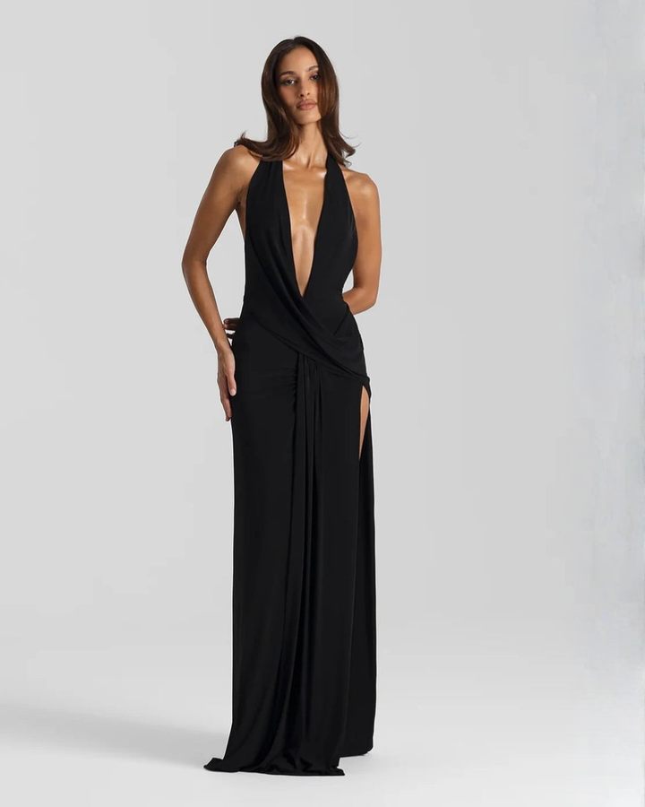 Halter Neck Backless Maxi Dress with Side Slit | Mia