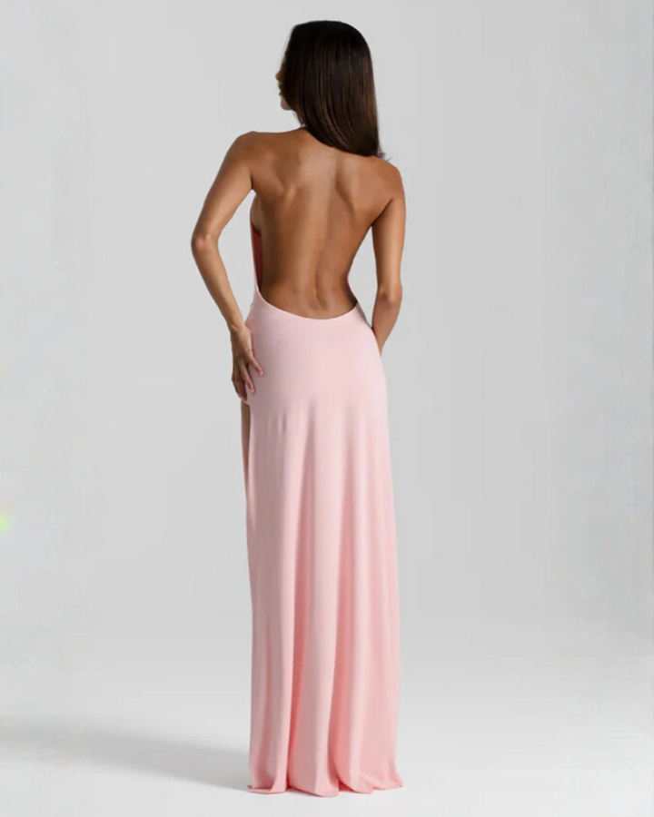 Halter Neck Backless Maxi Dress with Side Slit | Mia
