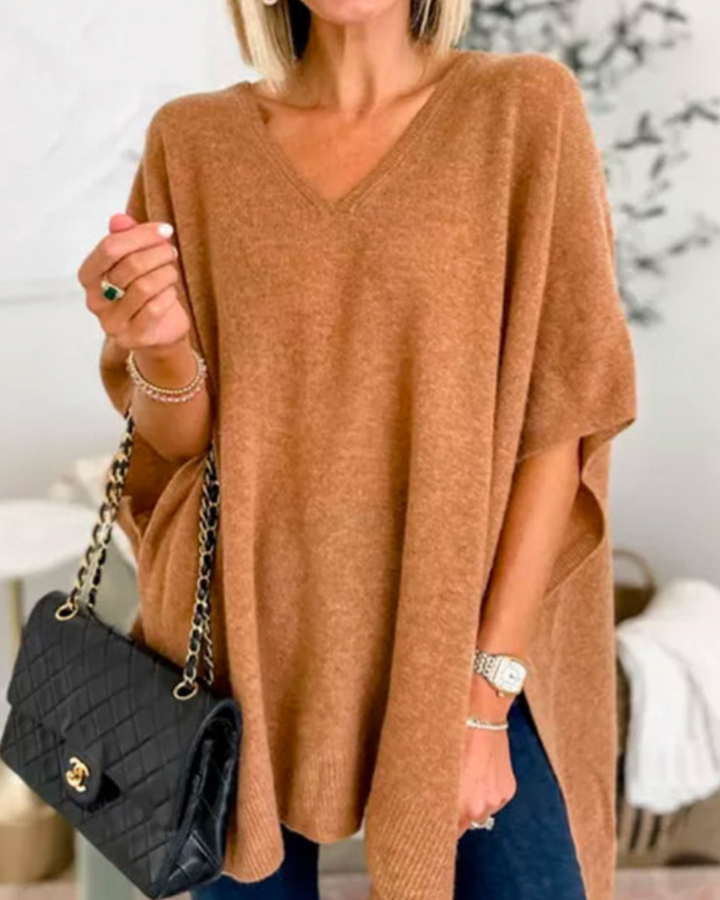 Women’s Oversized V-Neck Poncho Knit Jumper