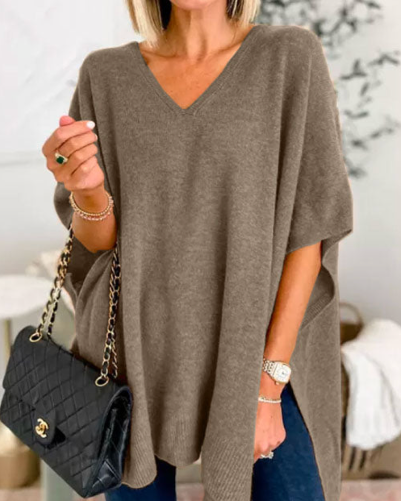 Women’s Oversized V-Neck Poncho Knit Jumper