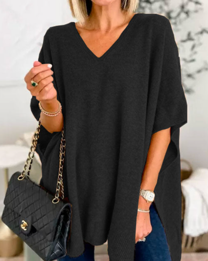 Women’s Oversized V-Neck Poncho Knit Jumper