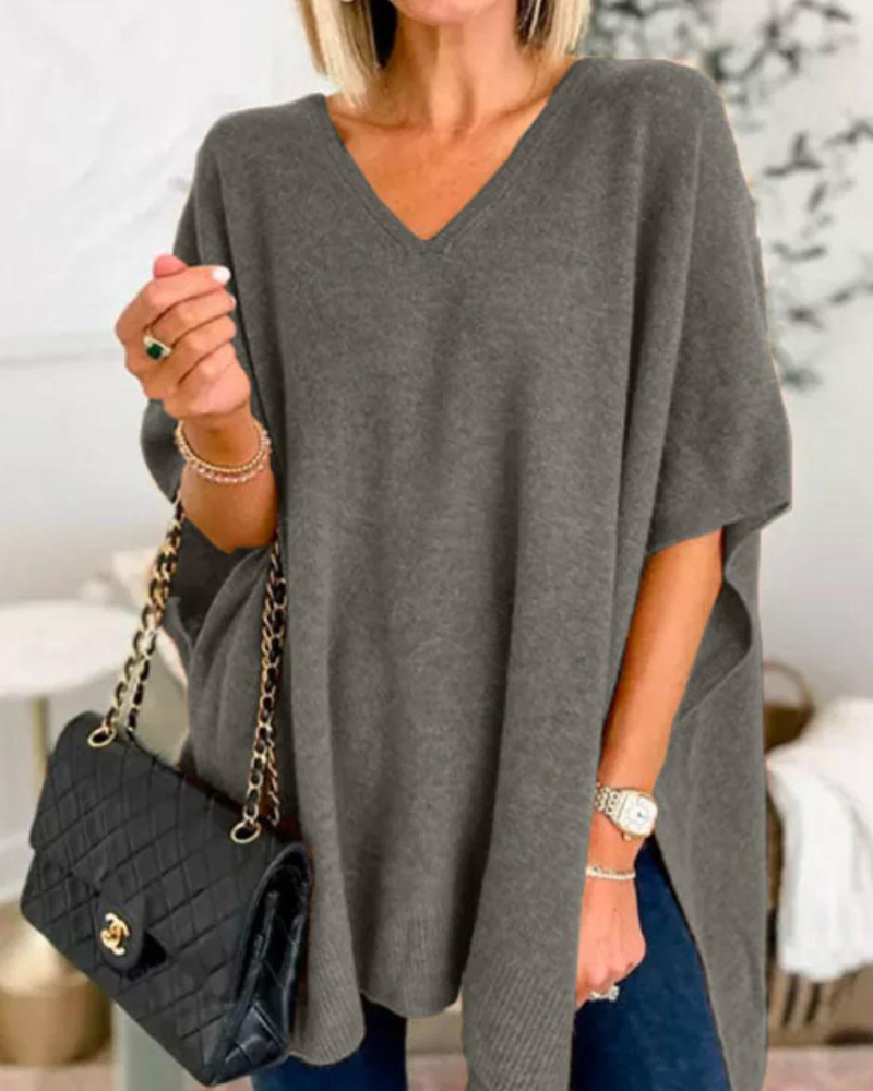 Women’s Oversized V-Neck Poncho Knit Jumper