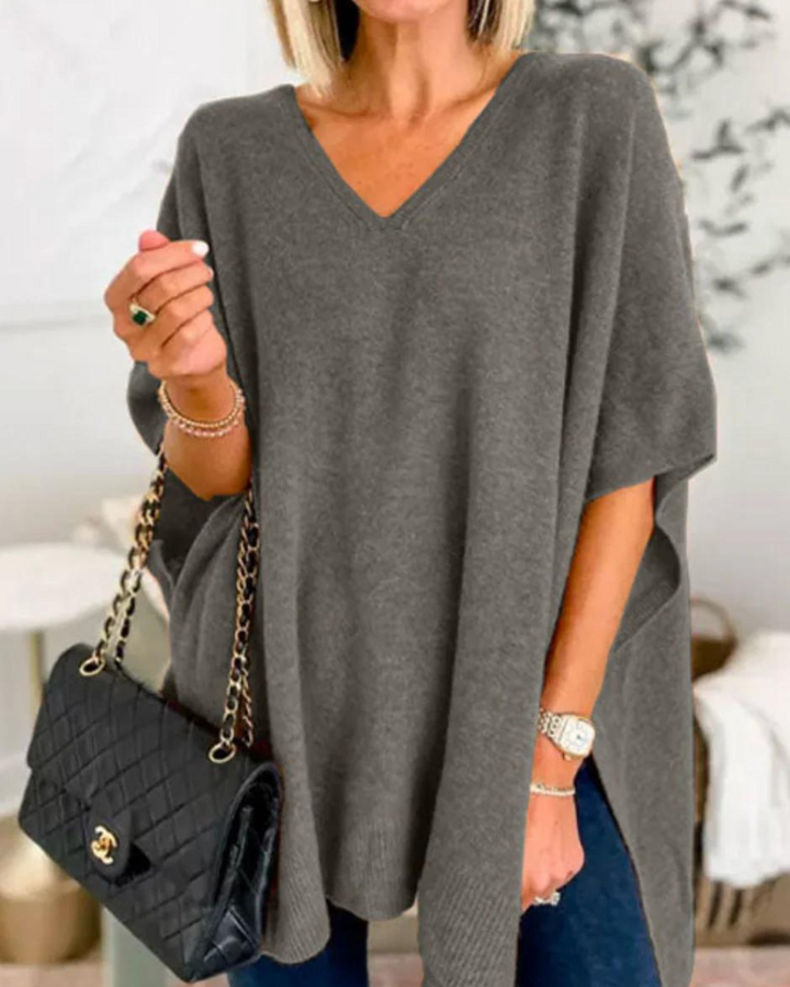 Women’s Oversized V-Neck Poncho Knit Jumper