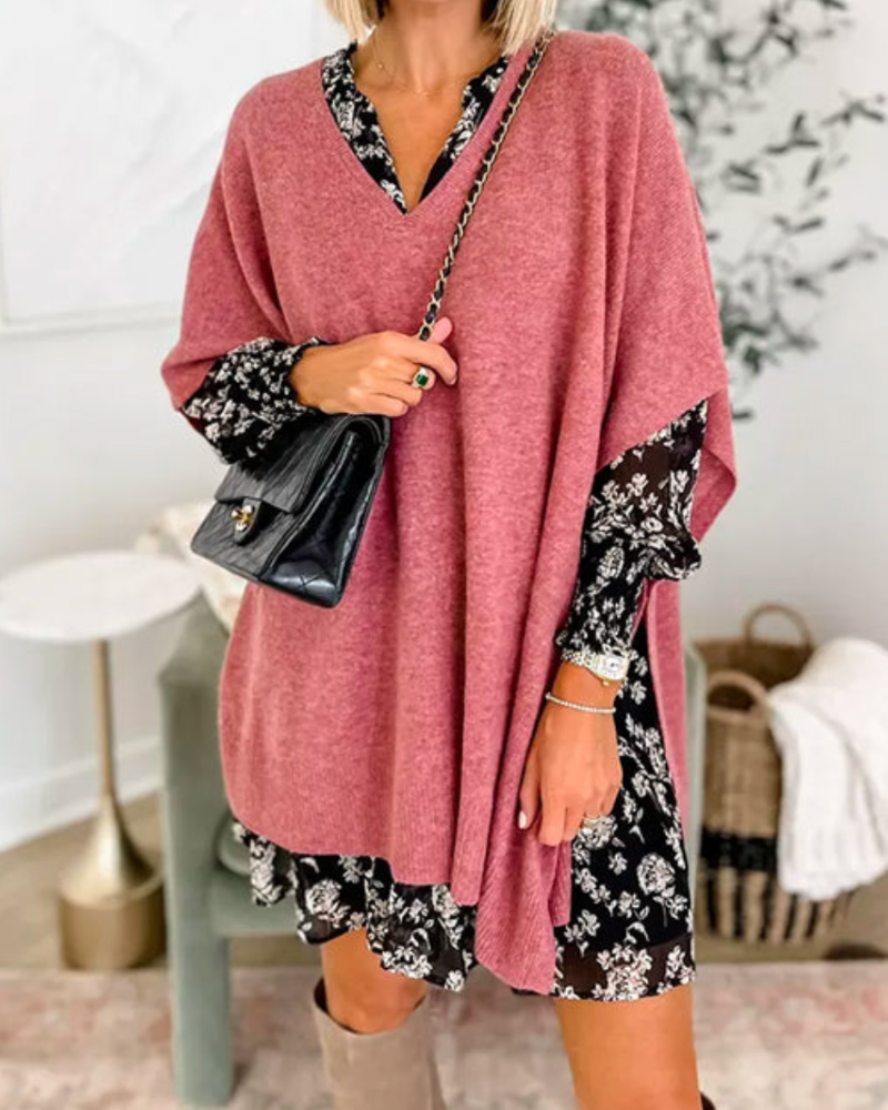 Women’s Oversized V-Neck Poncho Knit Jumper