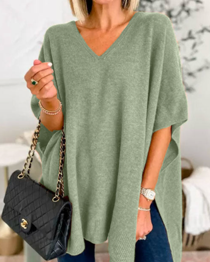Women’s Oversized V-Neck Poncho Knit Jumper