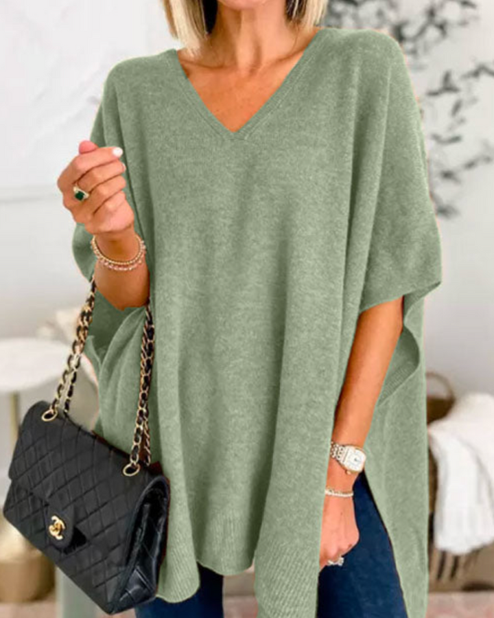 Women’s Oversized V-Neck Poncho Knit Jumper
