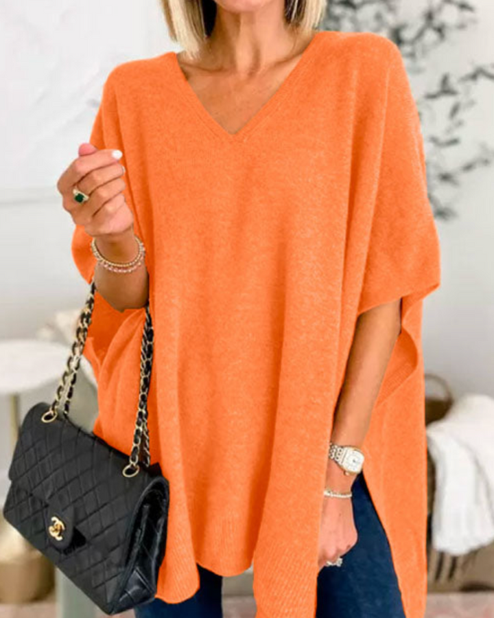 Women’s Oversized V-Neck Poncho Knit Jumper