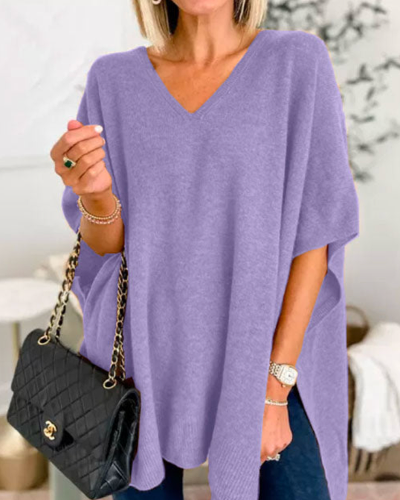 Women’s Oversized V-Neck Poncho Knit Jumper