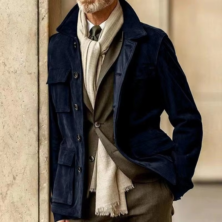 Men’s Suede Multi-Pocket Single-Breasted Field Jacket