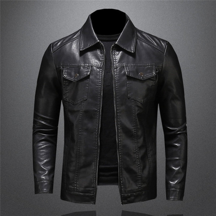 Men’s Slim Fit Faux Leather Collared Zip Jacket