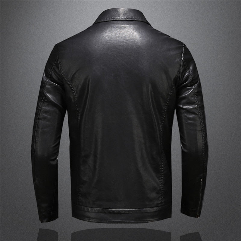 Men’s Slim Fit Faux Leather Collared Zip Jacket