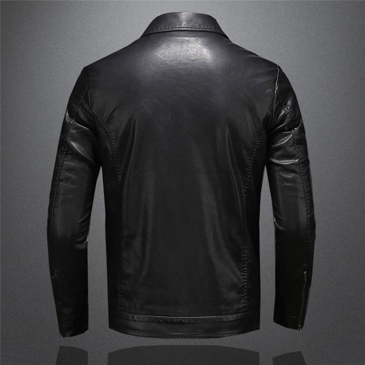 Men’s Slim Fit Faux Leather Collared Zip Jacket
