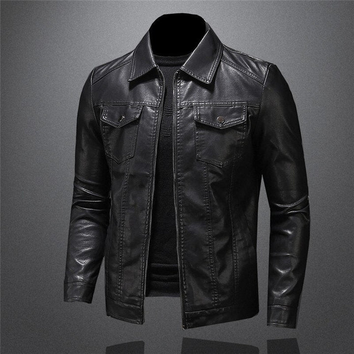 Men’s Slim Fit Faux Leather Collared Zip Jacket