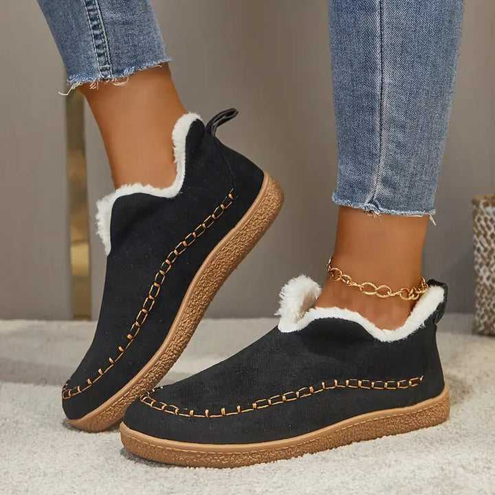 Round Toe Ankle Boots for Women – Cozy Fleece Lining & Stylish Design 1