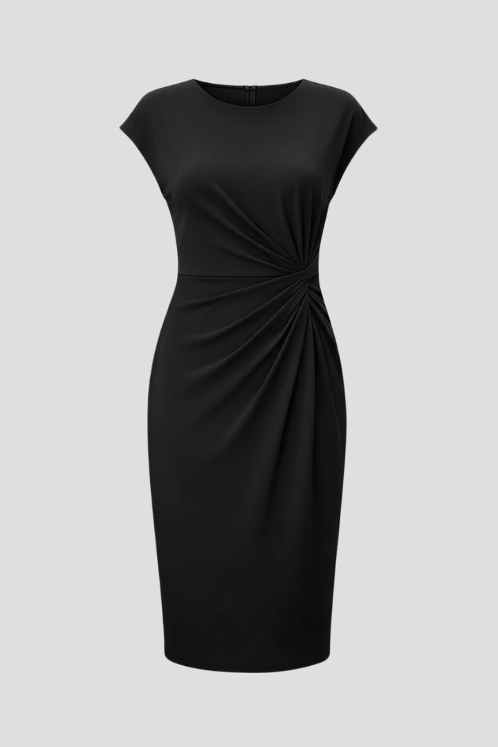 Ruched Waist Knee-Length Dress with Cap Sleeves | Emily