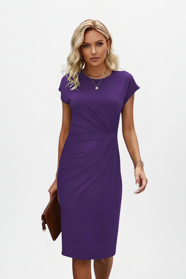Ruched Waist Knee-Length Dress with Cap Sleeves | Emily