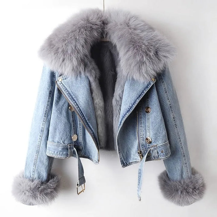 Women’s Cropped Fur Collar Denim Jacket