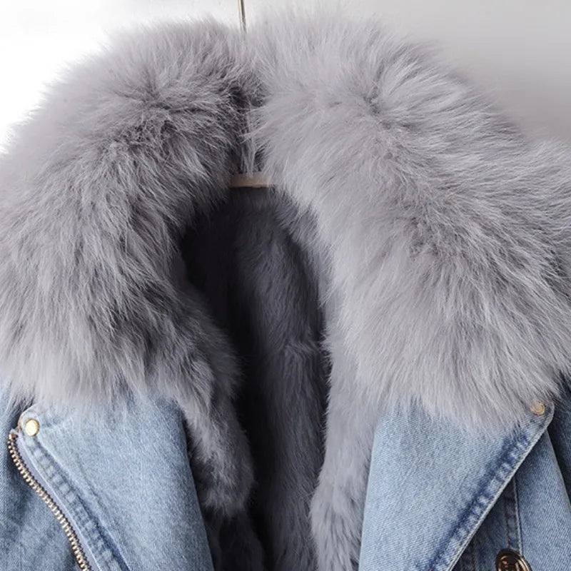 Women’s Cropped Fur Collar Denim Jacket