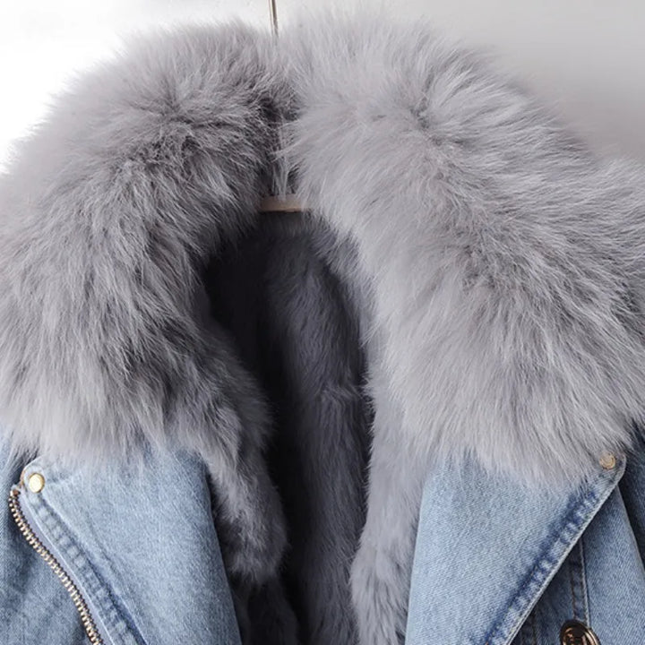 Women’s Cropped Fur Collar Denim Jacket