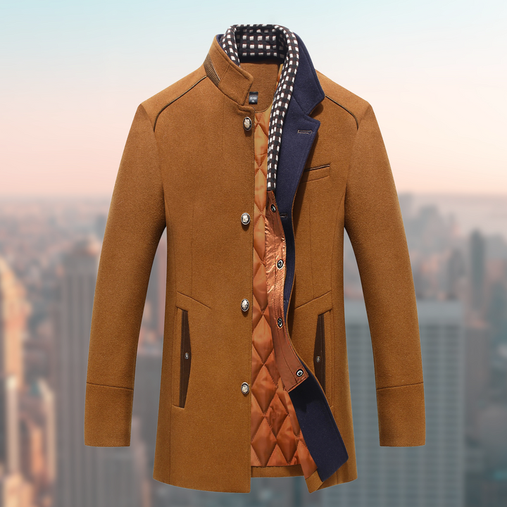 Men’s Tailored Wool Blend Stand Collar Overcoat