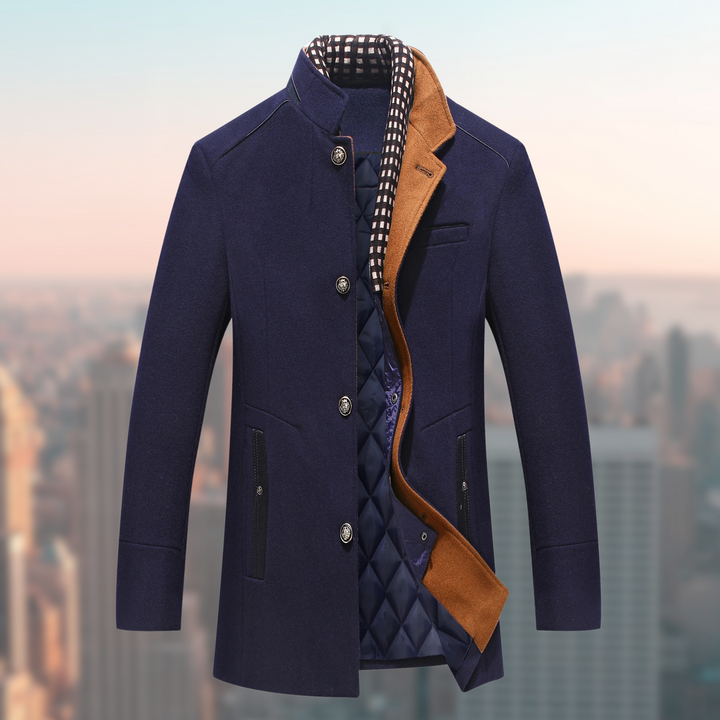 Men’s Tailored Wool Blend Stand Collar Overcoat