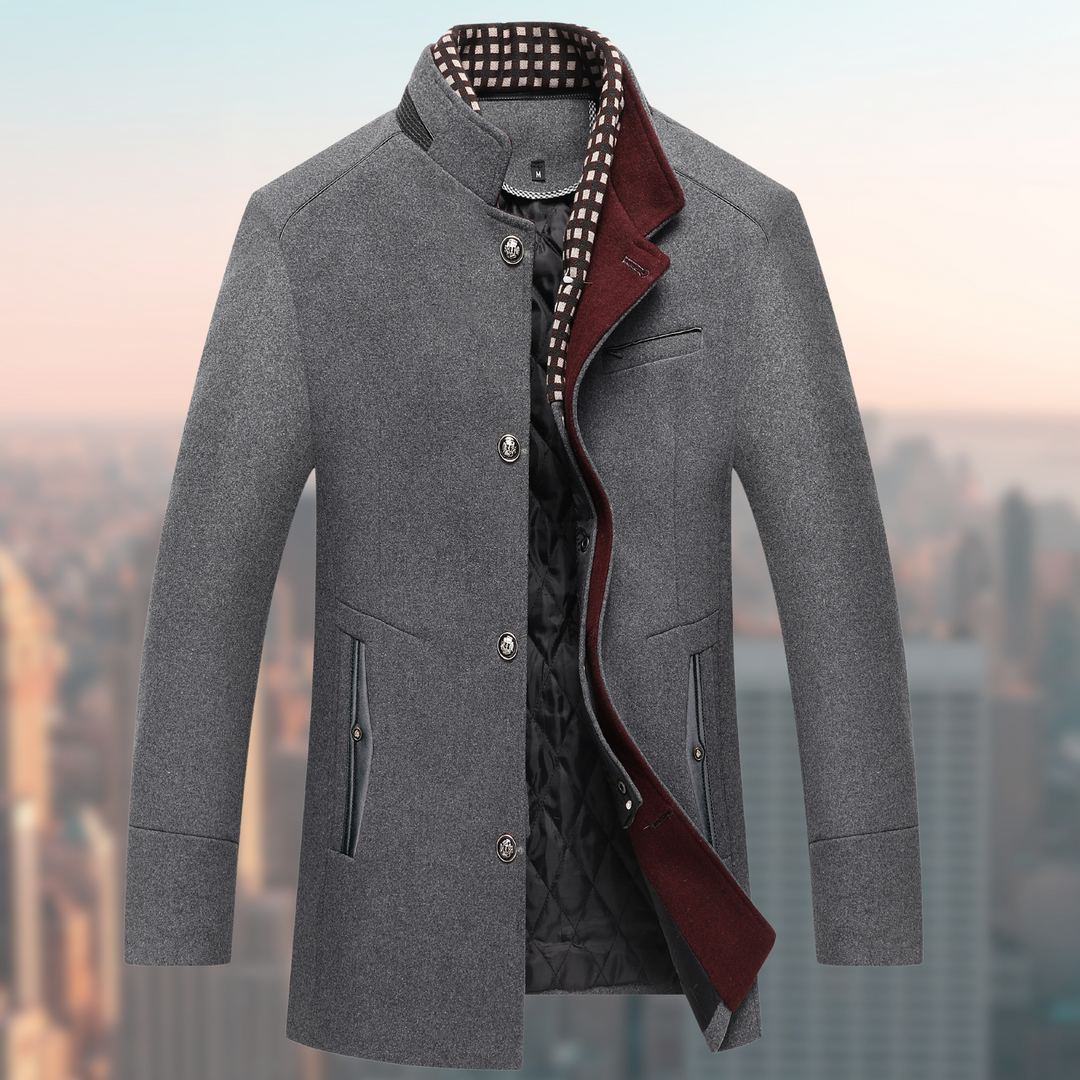 Men’s Tailored Wool Blend Stand Collar Overcoat