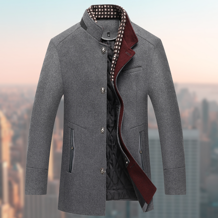 Men’s Tailored Wool Blend Stand Collar Overcoat