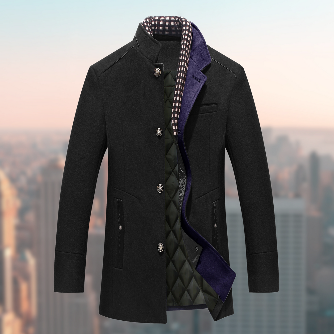 Men’s Tailored Wool Blend Stand Collar Overcoat