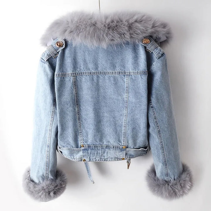 Women’s Cropped Fur Collar Denim Jacket