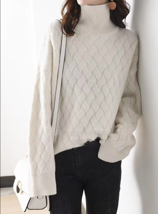 Women's Basketweave Knit Turtleneck Jumper