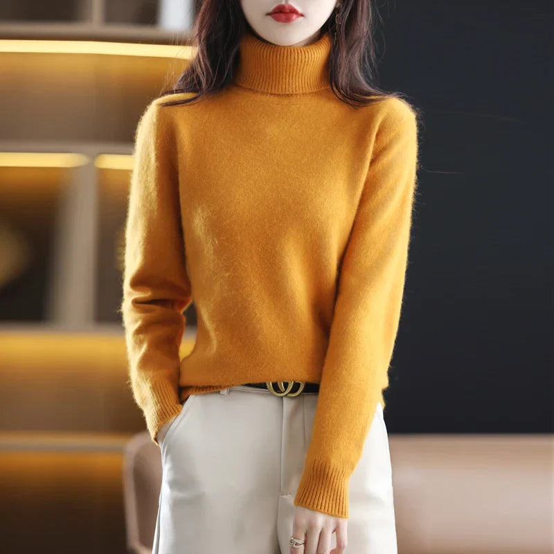 Women's Fine Wool Knit Roll Neck Jumper