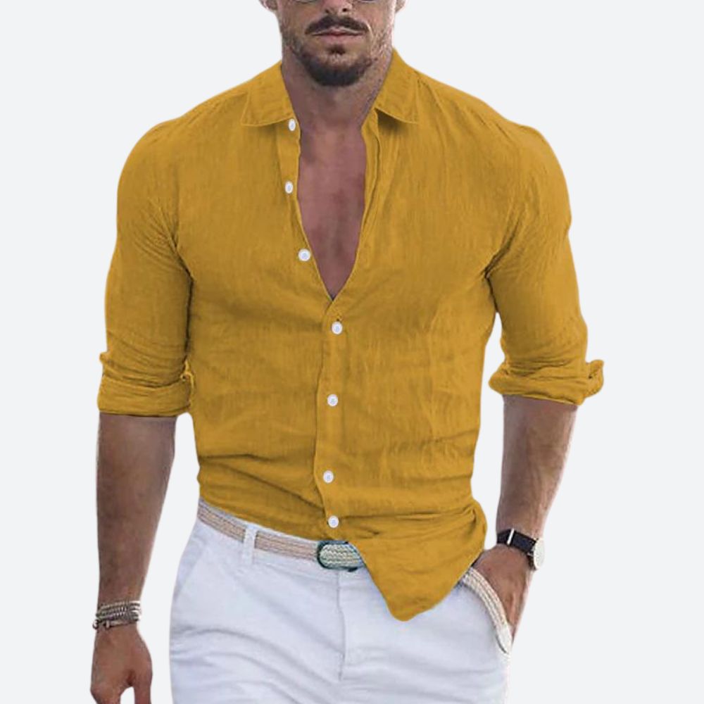 Slim Fit Linen Long Sleeve Shirt for Summer | Leo