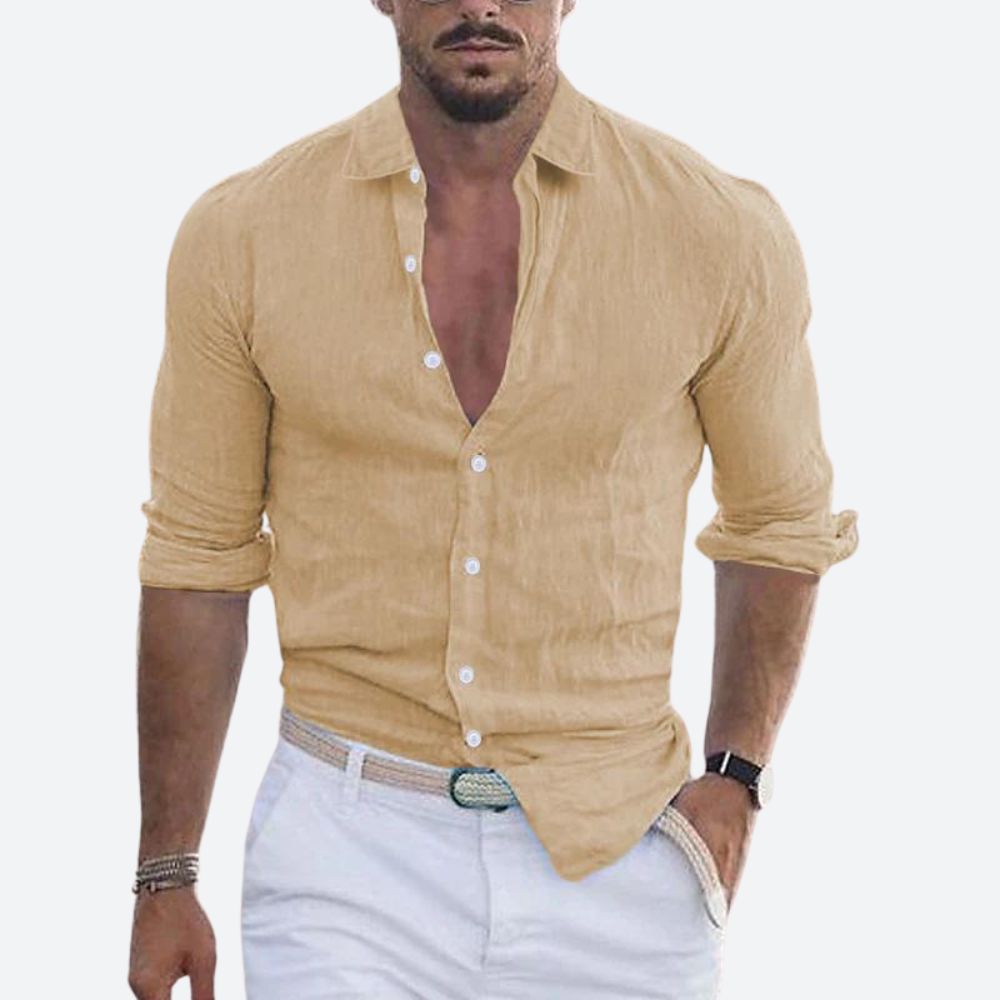 Slim Fit Linen Long Sleeve Shirt for Summer | Leo
