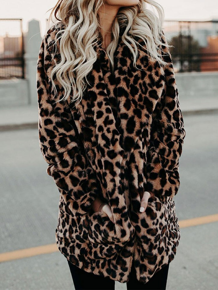 Sofia Leopard Print Women's Faux Fur Winter Coat with Oversized Collar 2