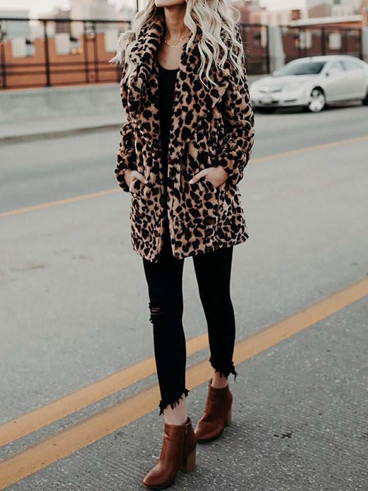 Sofia Leopard Print Women's Faux Fur Winter Coat with Oversized Collar 6