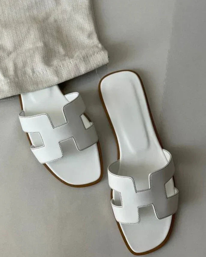 Faux Leather Slip-On Sandals with Low Heel | Helena