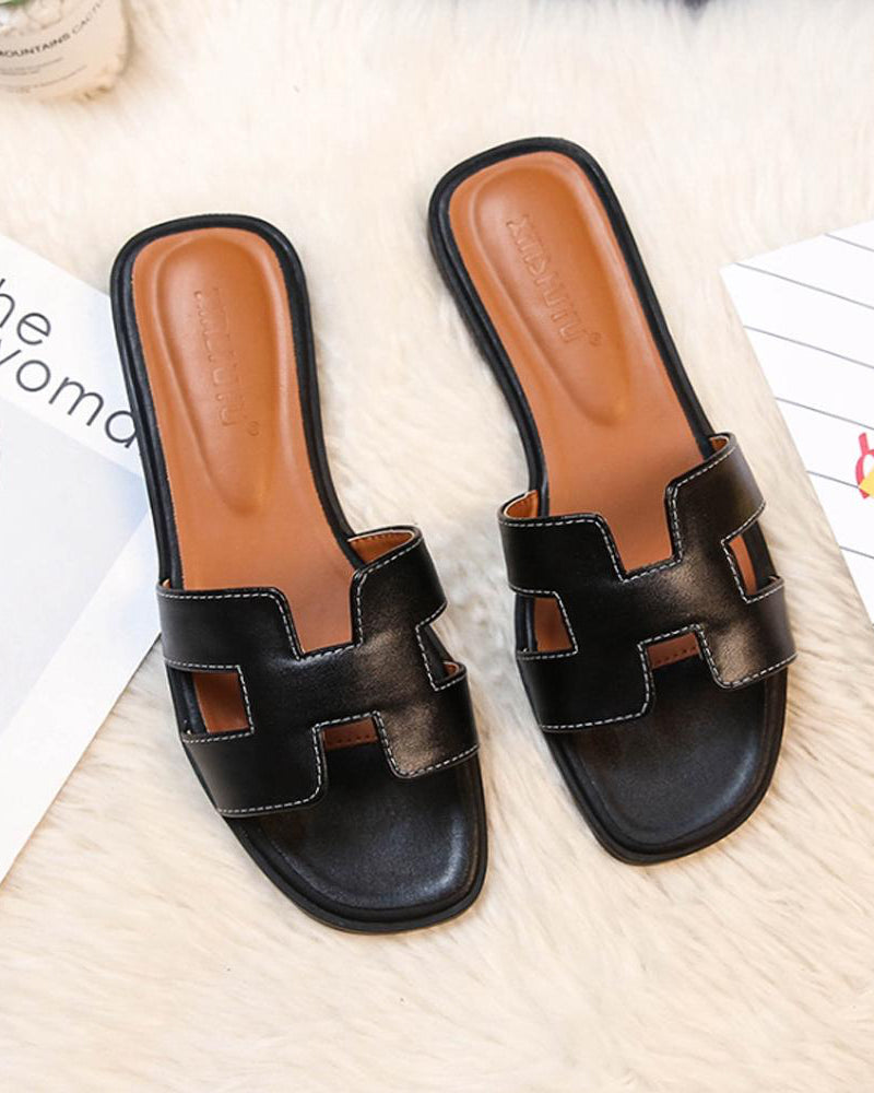 Faux Leather Slip-On Sandals with Low Heel | Helena