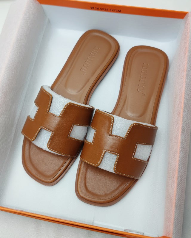 Faux Leather Slip-On Sandals with Low Heel | Helena