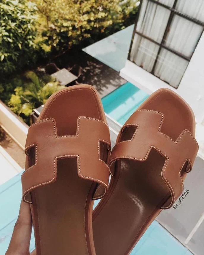 Faux Leather Slip-On Sandals with Low Heel | Helena