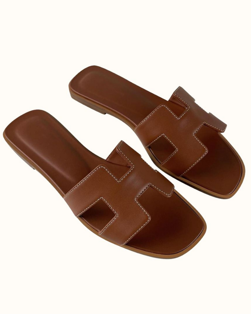 Faux Leather Slip-On Sandals with Low Heel | Helena