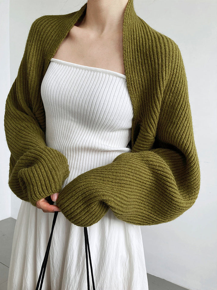 Women’s Ribbed Lantern Sleeve Bolero Shrug