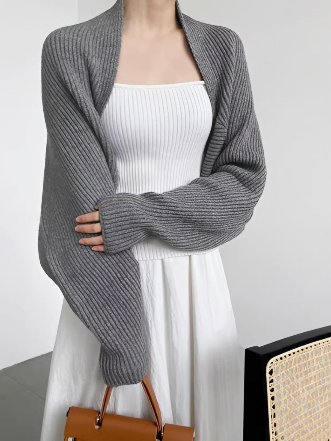 Women’s Ribbed Lantern Sleeve Bolero Shrug