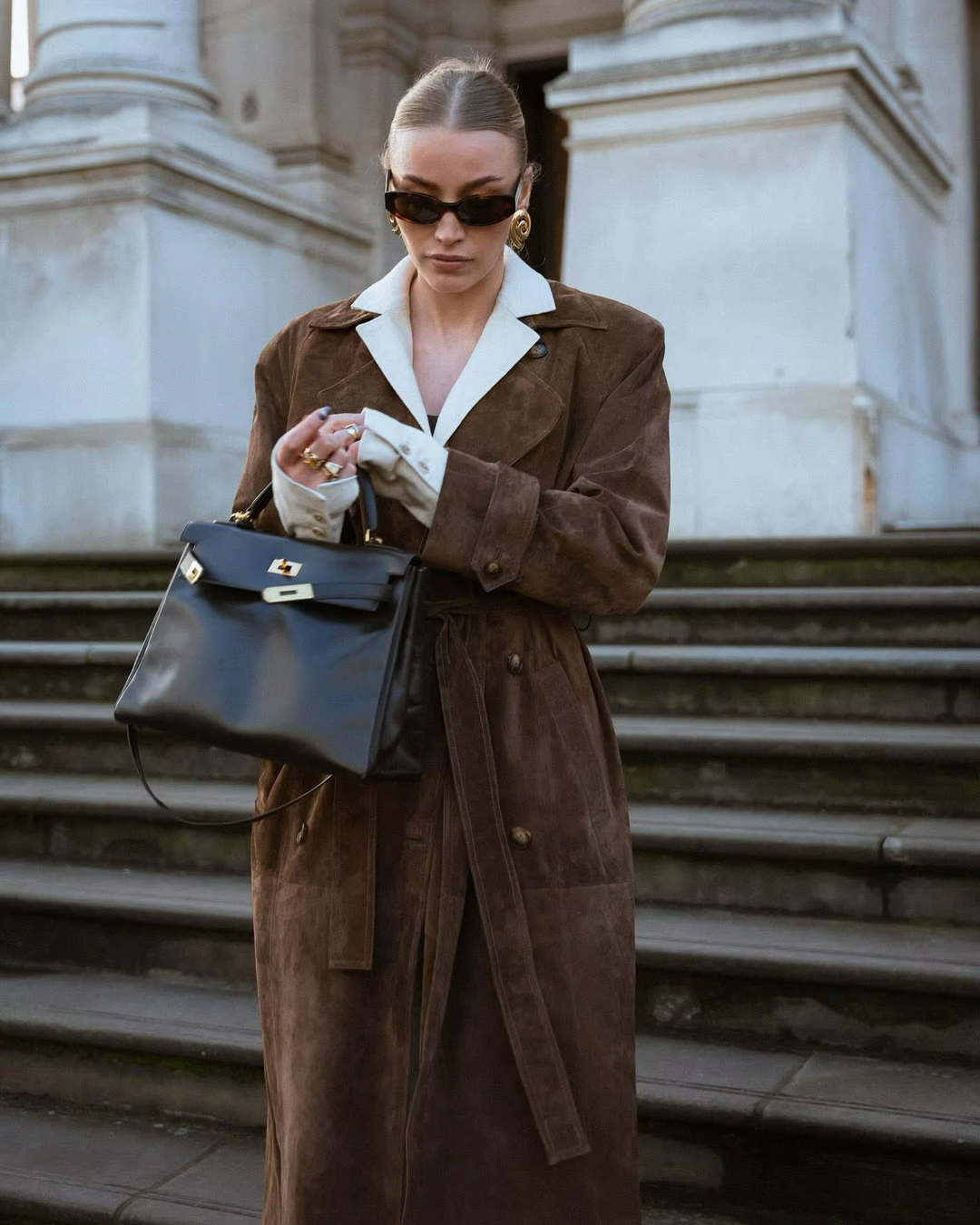 Women’s Faux Suede Double Breasted Long Trench Coat