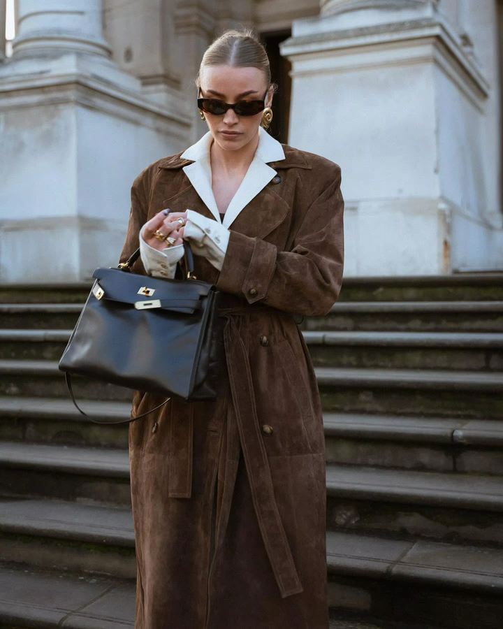 Women’s Faux Suede Double Breasted Long Trench Coat